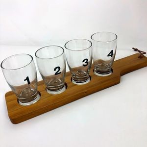 Tasting glassess shot glasses and wooden Paddle Set